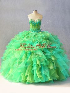 Custom Design Sweetheart Sleeveless Quince Ball Gowns Floor Length Beading and Ruffles Multi-color Organza