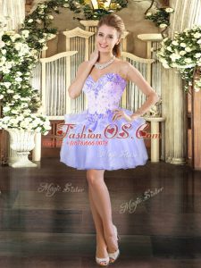 Lavender Sleeveless Organza Lace Up Evening Dress for Prom and Party