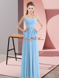 Luxury Floor Length Empire Sleeveless Blue Prom Evening Gown Zipper
