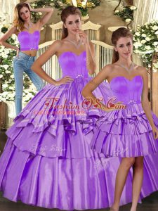 Beauteous Lilac Sleeveless Floor Length Ruffled Layers Backless Quinceanera Dresses
