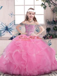 Lilac Sleeveless Beading Floor Length Girls Pageant Dresses