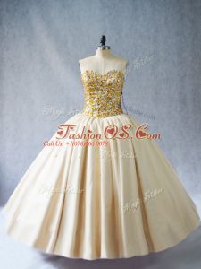 Champagne Lace Up 15th Birthday Dress Beading Sleeveless Floor Length