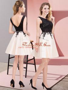 Dazzling Champagne Sleeveless Lace Mini Length Damas Dress