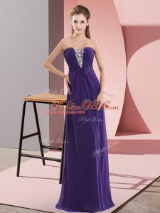 Sweetheart Sleeveless Prom Gown Floor Length Beading Purple Chiffon
