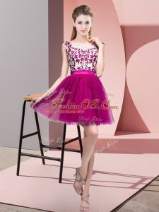 Ideal Sleeveless Mini Length Lace Zipper Court Dresses for Sweet 16 with Fuchsia