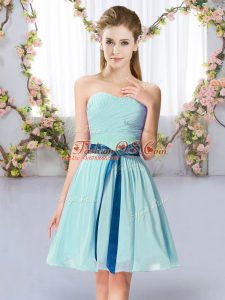 Most Popular Sweetheart Sleeveless Chiffon Wedding Party Dress Belt Lace Up