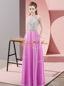 Floor Length Backless Dress Like A Star Lilac for Prom and Party with Beading