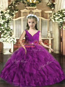 Eggplant Purple Sleeveless Organza Backless Pageant Dress for Womens for Party and Wedding Party