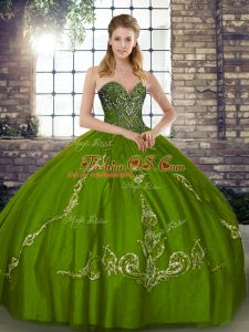 Fancy Olive Green Sleeveless Beading and Embroidery Floor Length Quinceanera Dresses