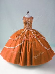 On Sale Rust Red Quinceanera Gowns Sweet 16 and Quinceanera with Beading and Appliques Scoop Sleeveless Zipper