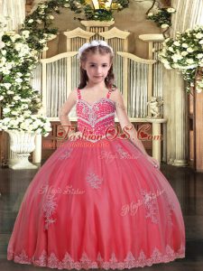Dramatic Sleeveless Beading and Appliques Lace Up Pageant Dress for Womens