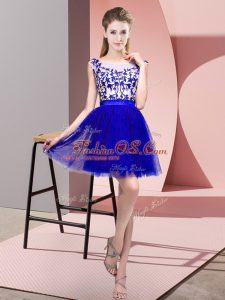 Blue Sleeveless Mini Length Lace Zipper Bridesmaid Dress