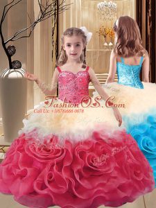 Multi-color Sleeveless Fabric With Rolling Flowers Lace Up Little Girl Pageant Dress for Party and Wedding Party