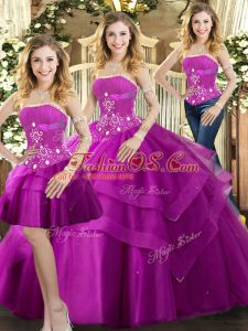 Floor Length Ball Gowns Sleeveless Fuchsia Quince Ball Gowns Lace Up