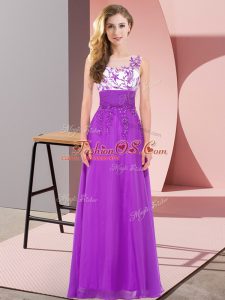 Chiffon Scoop Sleeveless Backless Appliques Quinceanera Court of Honor Dress in Purple
