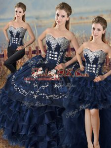 Flirting Sweetheart Sleeveless Lace Up Sweet 16 Dresses Navy Blue Satin and Organza