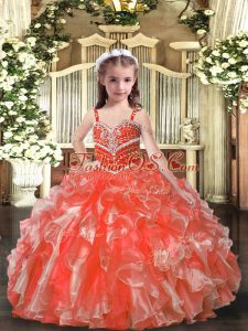 Organza Sleeveless Floor Length Child Pageant Dress and Beading and Ruffles