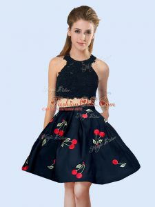 Dramatic Black Satin Lace Up Wedding Party Dress Sleeveless Mini Length Pattern