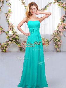 Cute Aqua Blue Sleeveless Hand Made Flower Floor Length Quinceanera Court of Honor Dress