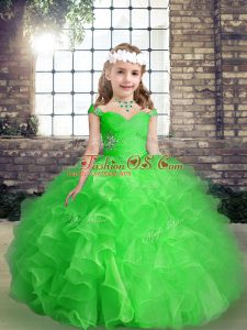 Sleeveless Floor Length Beading and Ruffles Lace Up Little Girls Pageant Dress Wholesale with