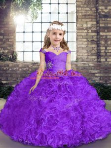Purple Little Girls Pageant Gowns Party and Wedding Party with Beading Straps Sleeveless Lace Up