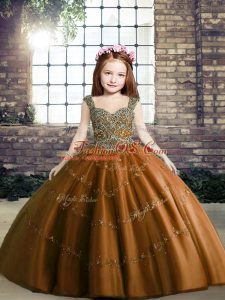 Sleeveless Lace Up Floor Length Beading Pageant Dress for Girls