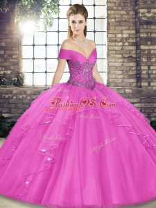 Custom Fit Lilac Sleeveless Beading and Ruffles Floor Length Quince Ball Gowns
