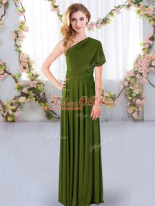 One Shoulder Sleeveless Chiffon Bridesmaid Gown Ruching Criss Cross