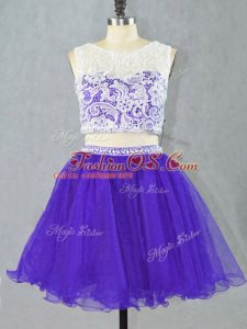 Purple Prom Evening Gown Prom and Party with Lace and Appliques Scoop Sleeveless Zipper