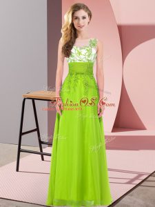 Perfect Chiffon Sleeveless Floor Length Bridesmaid Dresses and Appliques