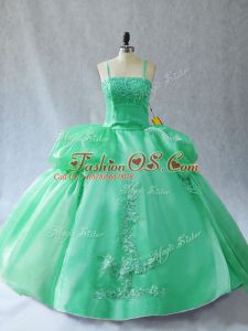 Green Sweet 16 Dresses Sweet 16 and Quinceanera with Appliques Straps Sleeveless Lace Up
