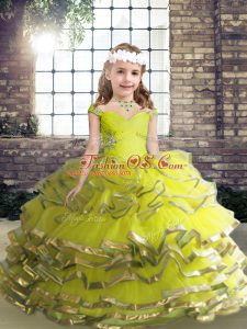 Yellow Green Sleeveless Beading and Ruffles Floor Length Winning Pageant Gowns