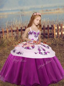 Superior Fuchsia Ball Gowns Straps Sleeveless Organza High Low Lace Up Embroidery Little Girl Pageant Gowns