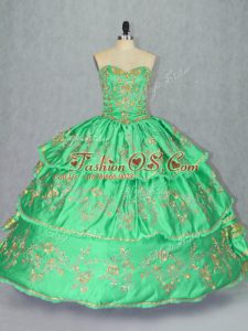 Classical Ball Gowns Sweet 16 Dress Green Sweetheart Satin and Organza Sleeveless Floor Length Lace Up