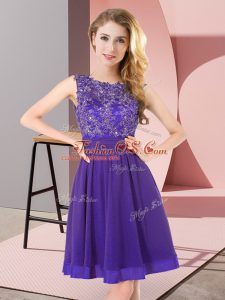 Cheap Sleeveless Chiffon Mini Length Backless Court Dresses for Sweet 16 in Purple with Beading and Appliques