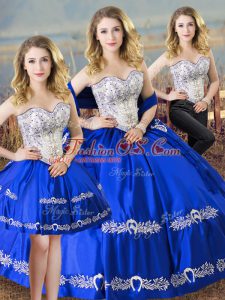 Beauteous Royal Blue Sleeveless Satin Lace Up Quinceanera Dresses for Sweet 16 and Quinceanera