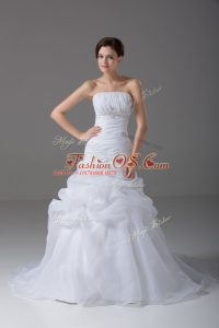 White Sleeveless Beading and Pick Ups Lace Up Wedding Gowns