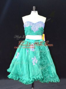 Gorgeous Appliques and Ruffles Evening Dress Turquoise Zipper Sleeveless Mini Length