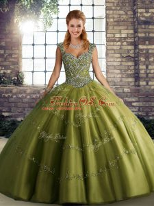 Straps Sleeveless Tulle Quinceanera Gown Beading and Appliques Lace Up