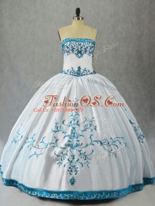 Free and Easy Sleeveless Floor Length Embroidery Lace Up Ball Gown Prom Dress with White