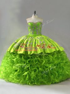 Artistic Sweetheart Sleeveless Court Train Lace Up 15th Birthday Dress Fabric With Rolling Flowers