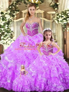 Lilac Lace Up Sweet 16 Dresses Beading and Ruffles Sleeveless Floor Length
