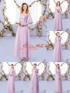 Glorious Floor Length Side Zipper Quinceanera Court of Honor Dress Lavender for Wedding Party with Lace and Belt