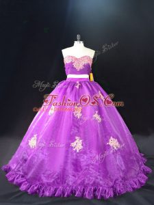 Adorable Sweetheart Sleeveless Vestidos de Quinceanera Brush Train Appliques Purple Organza