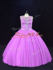 Floor Length Lilac Quinceanera Dresses Scoop Sleeveless Lace Up