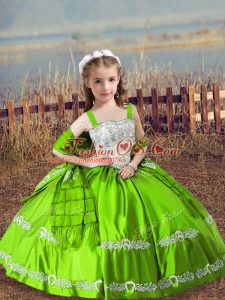 Best Straps Sleeveless Satin Pageant Gowns Beading and Embroidery Lace Up