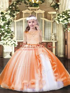 Fancy Orange Zipper Pageant Dress Womens Lace Sleeveless Floor Length