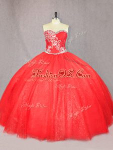 Dynamic Sweetheart Sleeveless Sweet 16 Quinceanera Dress Floor Length Beading Red Tulle