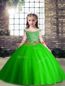 Attractive Floor Length Lace Up Little Girl Pageant Dress for Party and Wedding Party with Beading