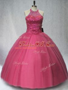 Fantastic Red Sleeveless Tulle Lace Up Quinceanera Gown for Sweet 16 and Quinceanera